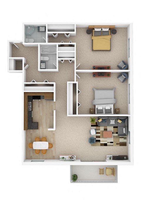 Floor plan for 2 beds, 2 baths, 1215 sqft